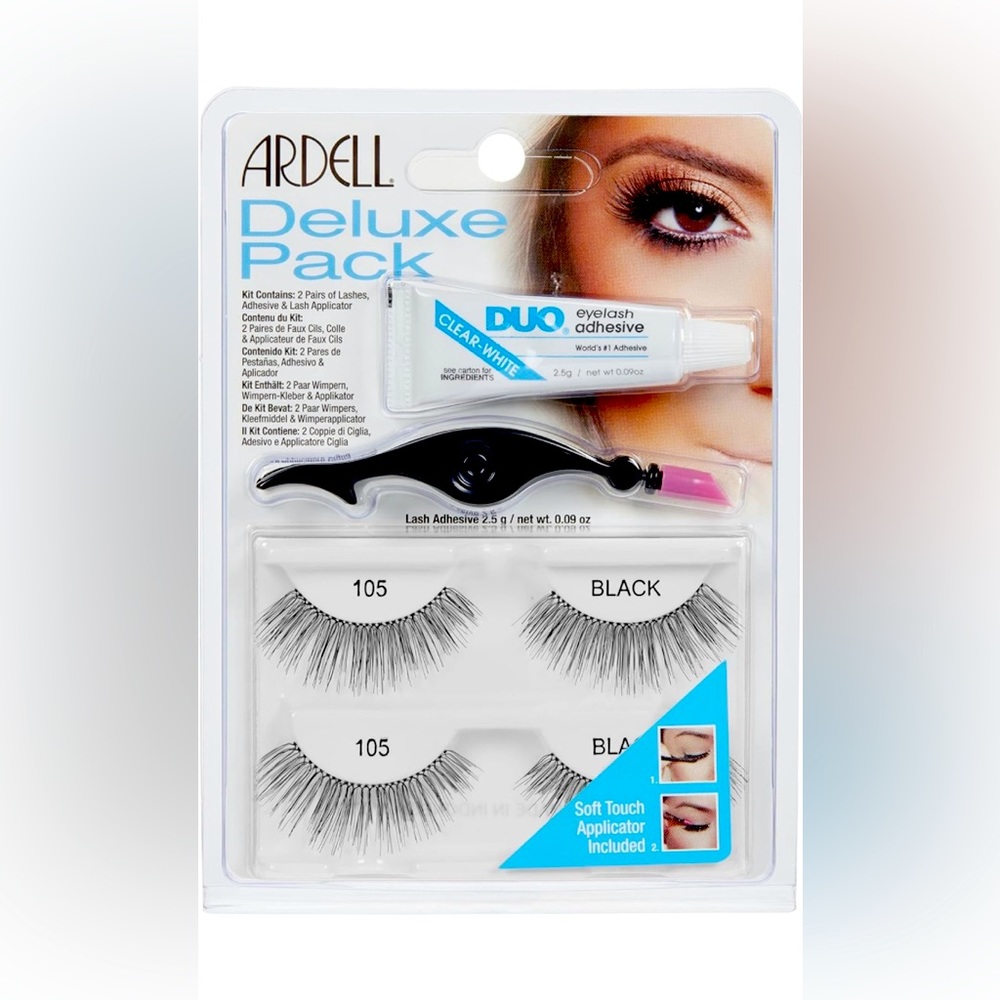 Ardell Deluxe Pack Lashes w/ 2 FREE Duo Glues | 2 Pack | Black | Wispies | 105